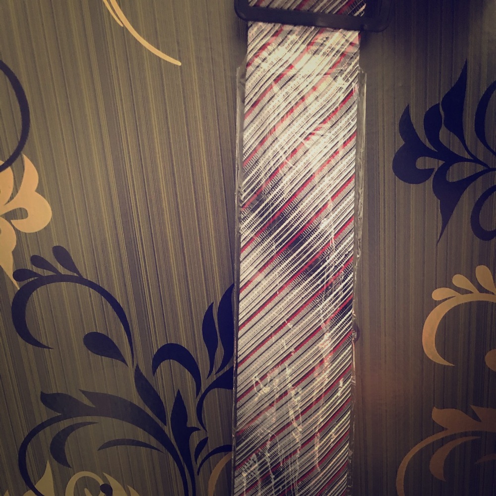 Silver and Red Striped Necktie